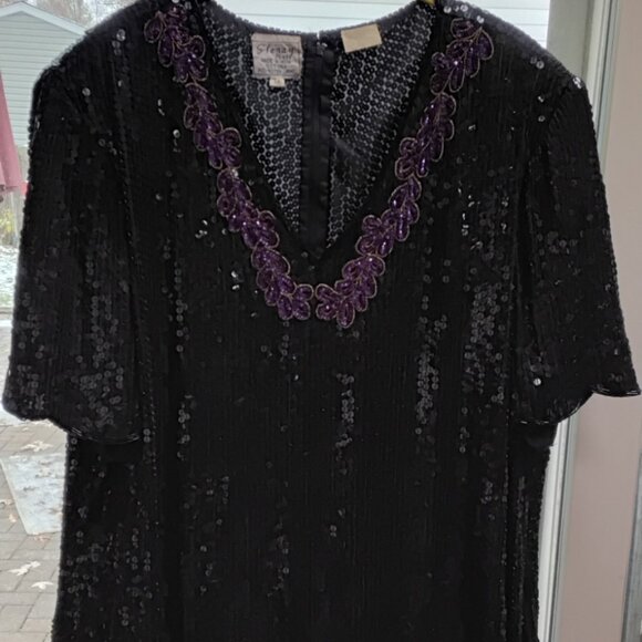 Sequin/ Beaded 3X Evening Wear Blouse - Picture 5 of 6